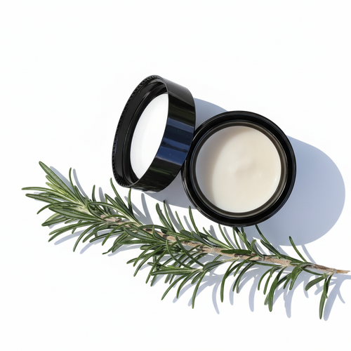 Open cream jar and rosemary with the original angle preserved