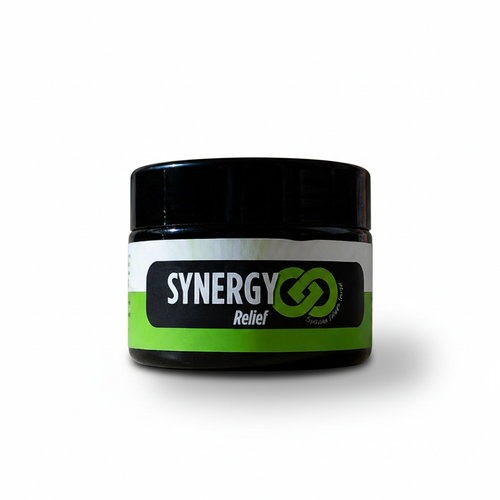 Synergy Relief Cream with a sophisticated white background